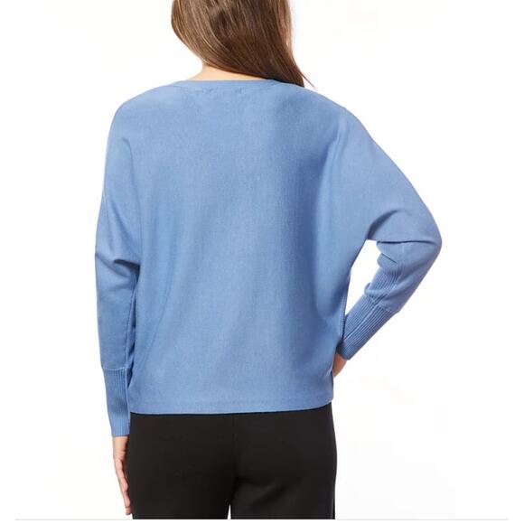 MELISSA PAIGE WOMENS SWEATER RIBBED BLOCK-STITCH DOLMAN SLEEVE BLUE SIZE SMALL - Picture 2 of 12